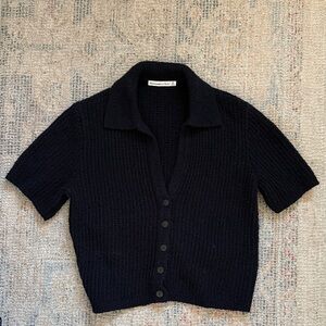 Abercrombie & Fitch Black Short-Sleeve Buttoned Knit Top